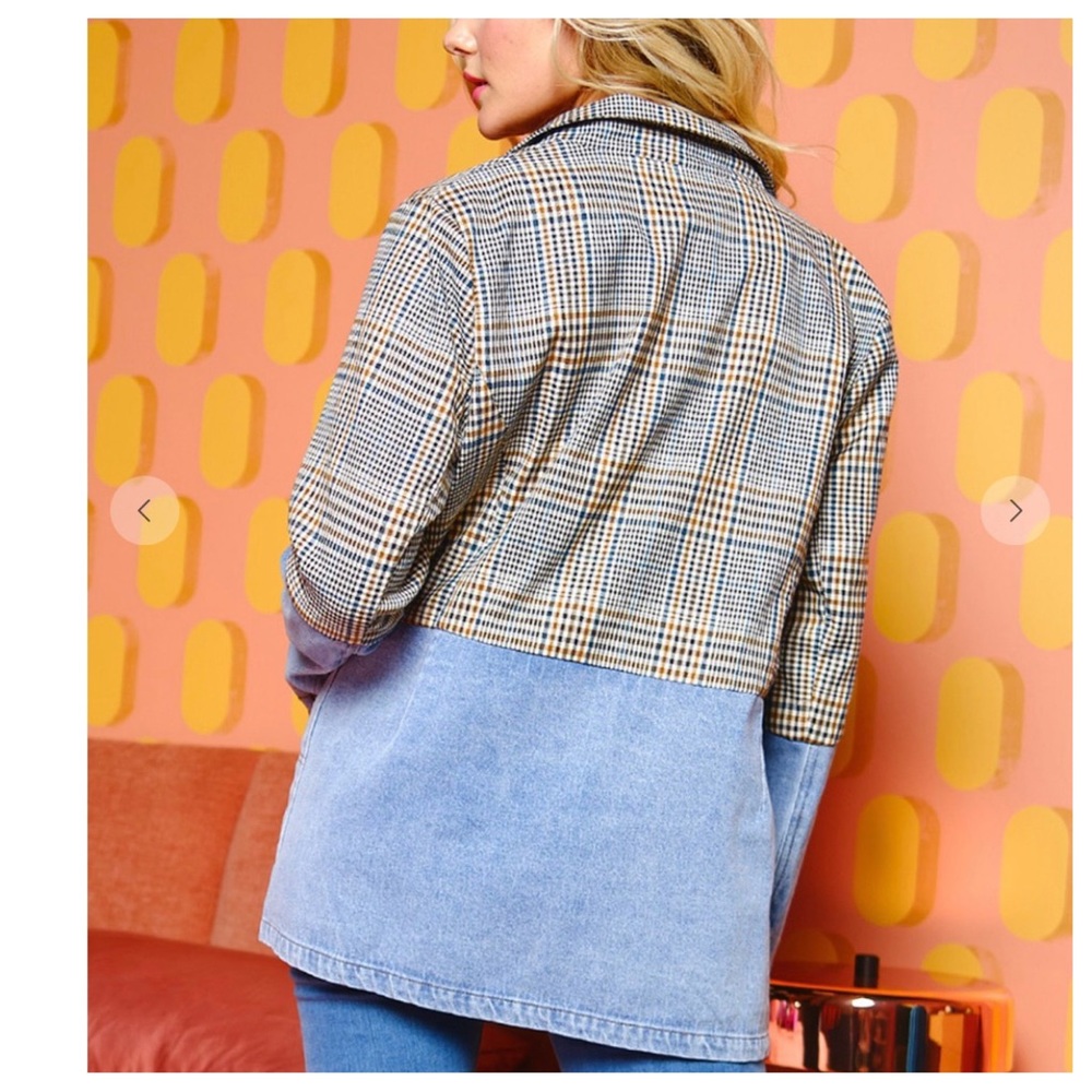 26 Fabulous Plaid and Denim Contrast Single Button Jacket - Picture 4 of 6